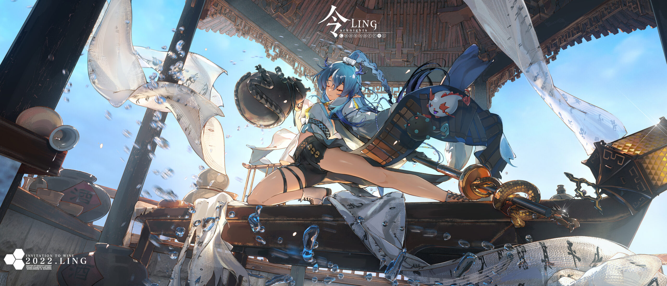 蓝发长发梦幻女孩4K壁纸 | 兽耳神枪手玲玲动漫奇幻艺术 | 7000×3000 - 阿里文案馆