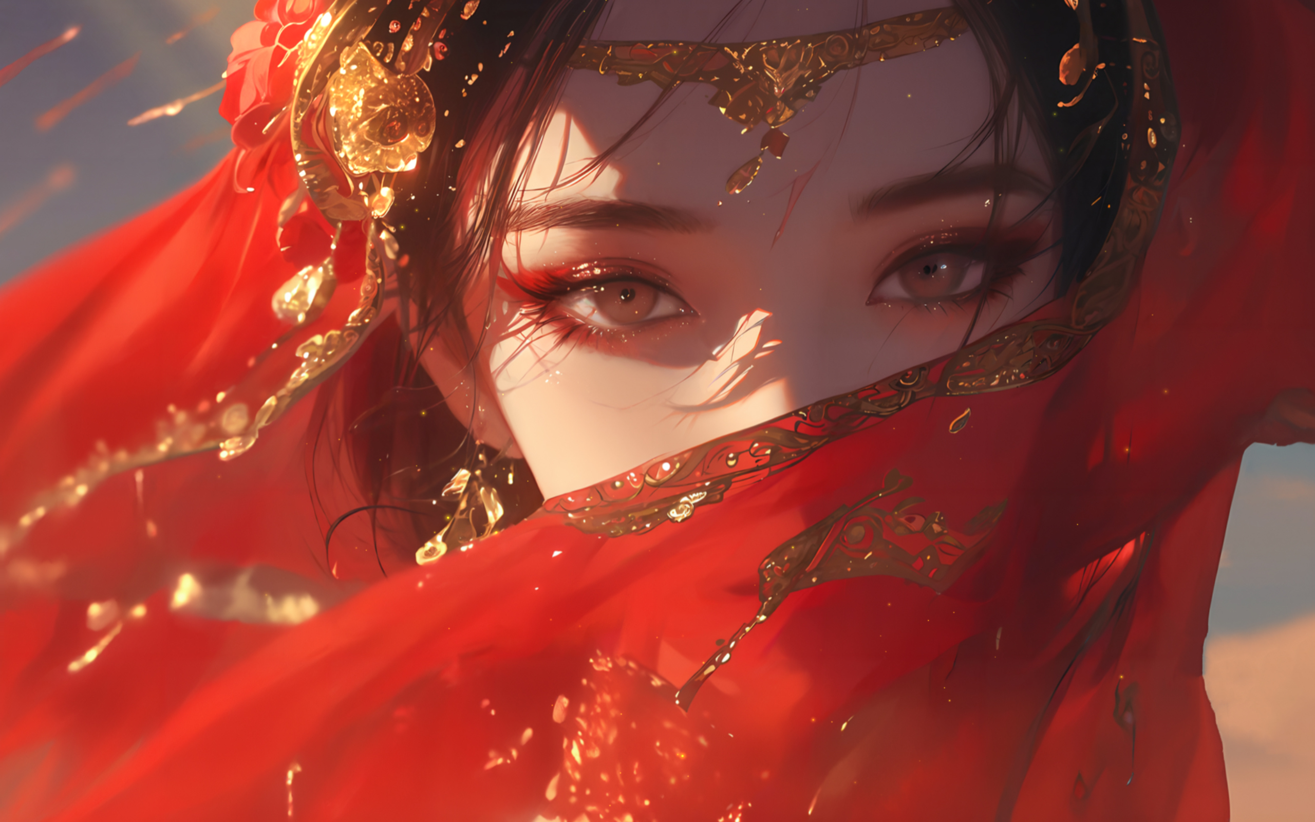 古风红色新娘异域风美女壁纸｜2560×1600高清唯美呈现 - 阿里文案馆