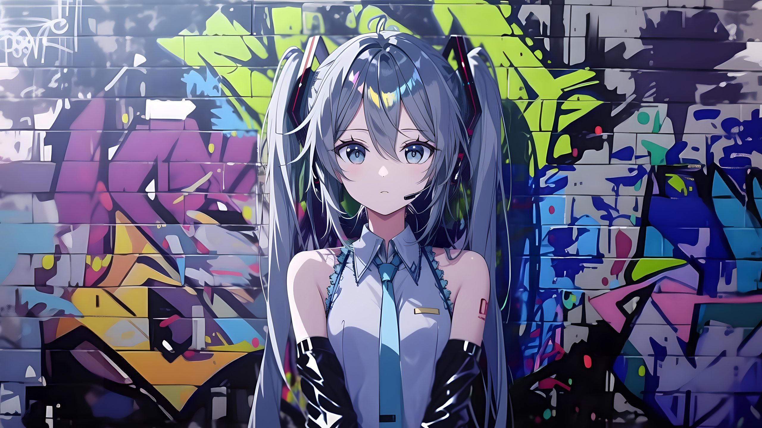 初音未来涂鸦墙壁纸 | 4K高清动漫艺术插画 - 阿里文案馆