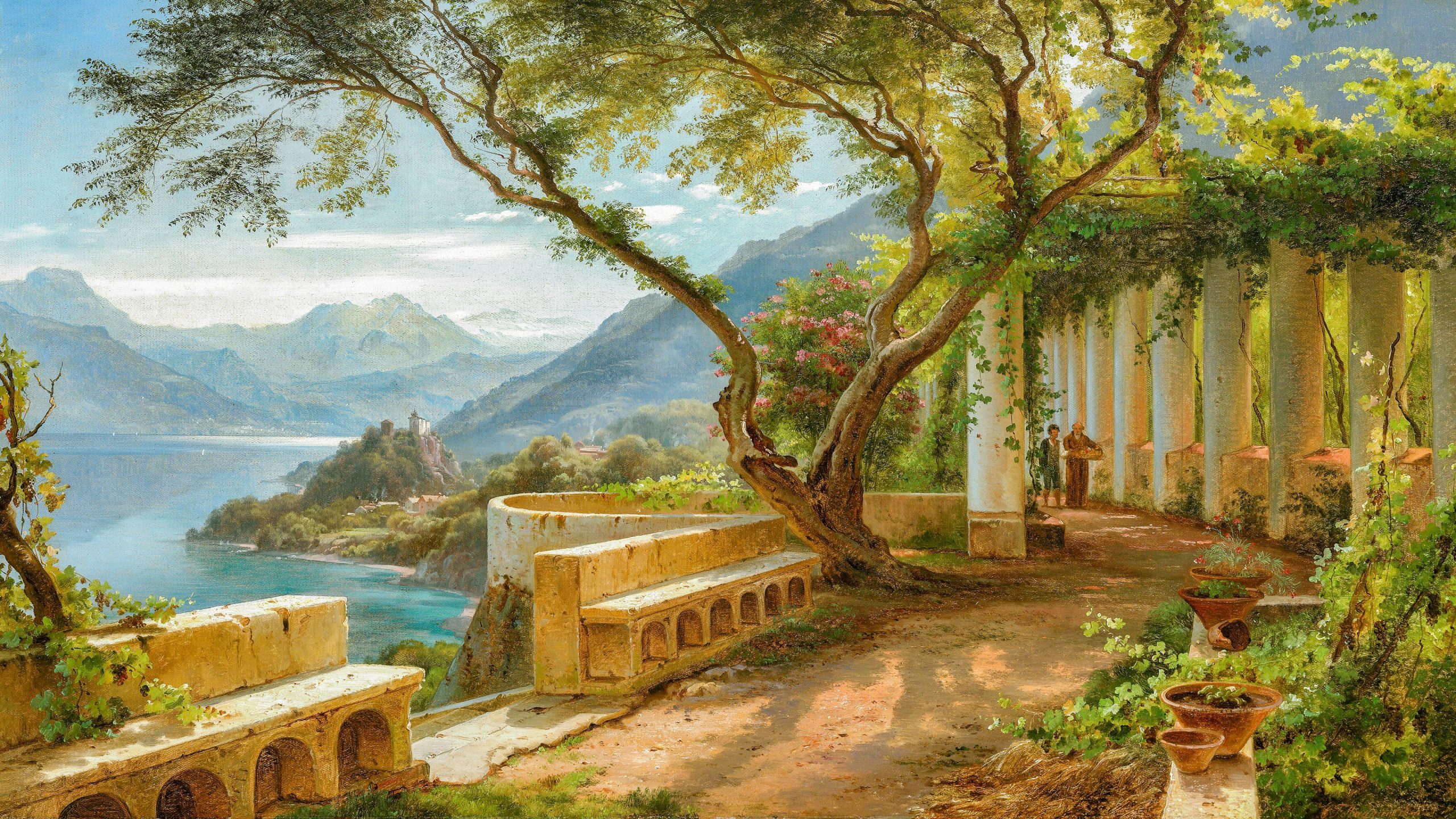 Carl Frederik Aagaard意大利风景画壁纸 – 3840×2160高清暖色自然与建筑艺术图 - 阿里文案馆