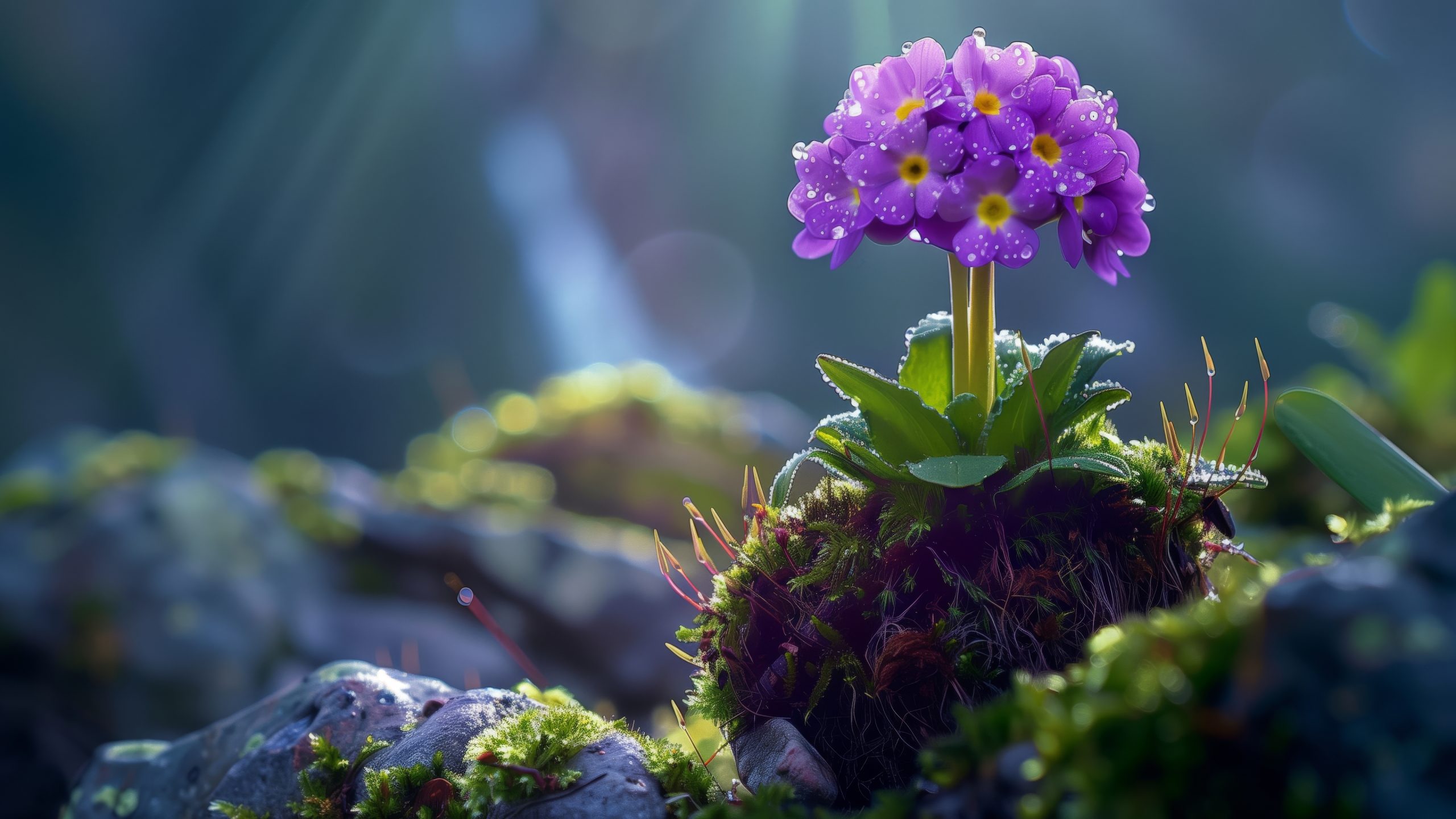 花朵苔藓岩石景深4K电脑壁纸 | 自然风光高清壁纸 - 阿里文案馆