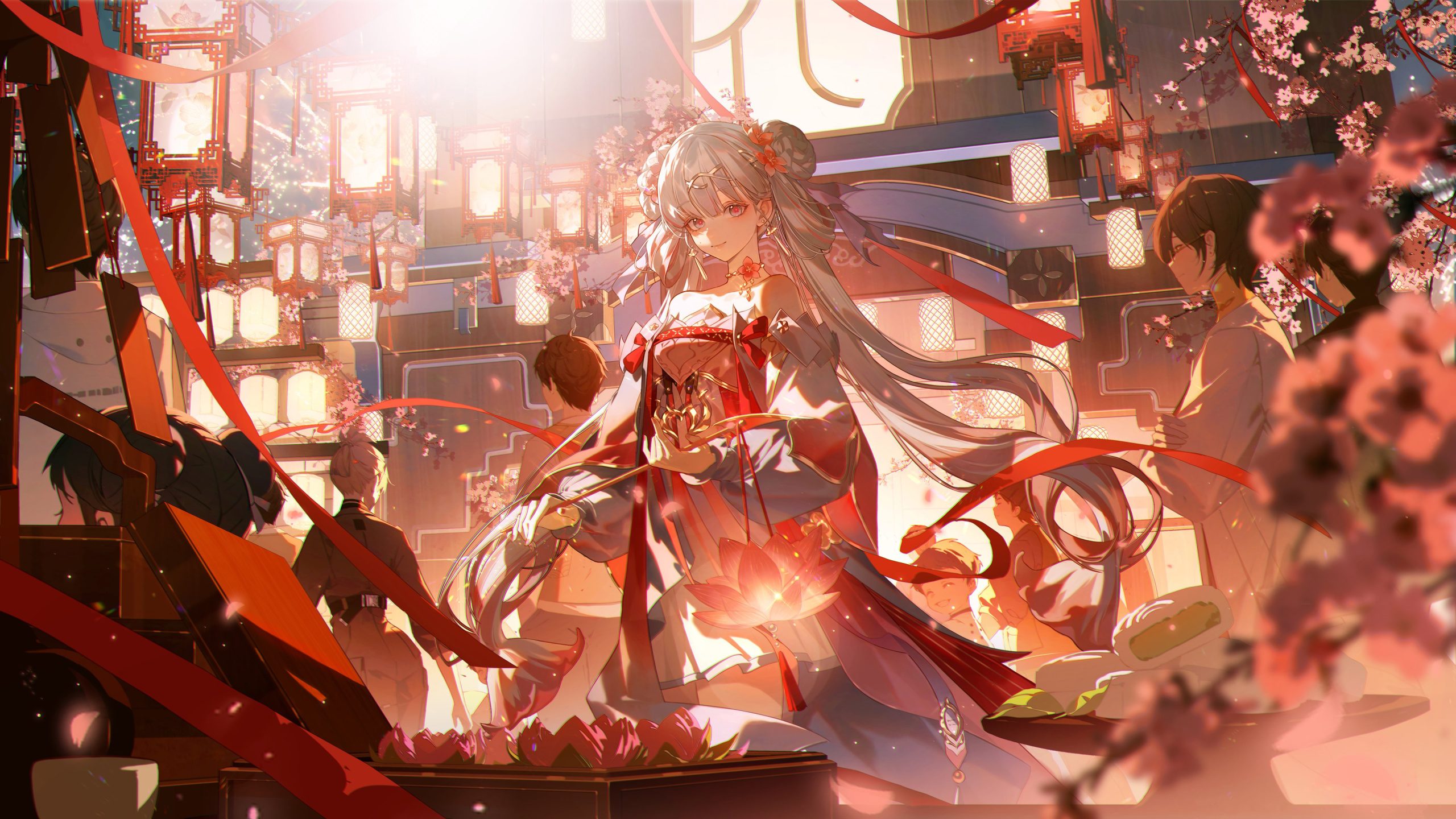Jinhsi（Wuthering Waves）白发长发微笑女孩4K壁纸4096×2304 | 游戏艺术与唯美设计 - 阿里文案馆