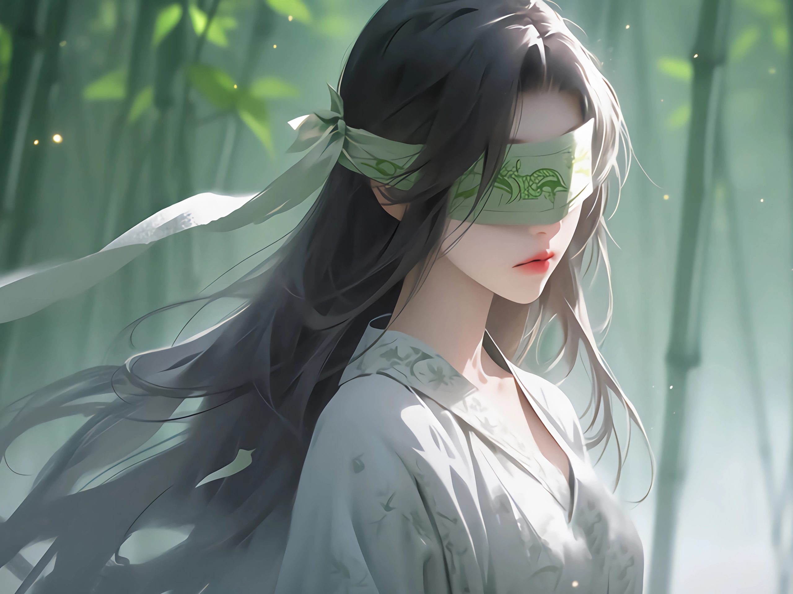 竹林唯美古风蒙眼美女平板动漫壁纸 | 优雅古韵与自然美景 - 阿里文案馆