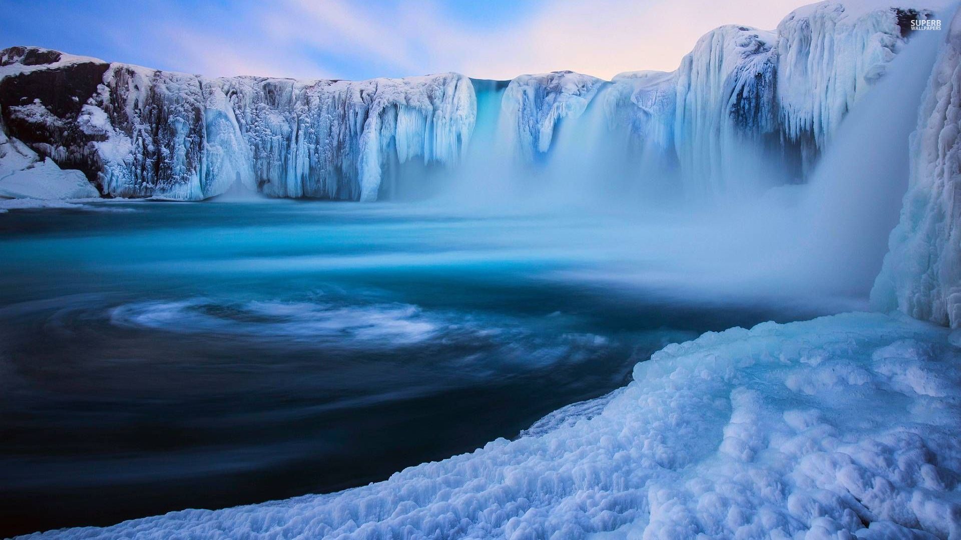 冬季雪景冰瀑布自然风光高清壁纸 1920×1080 - 阿里文案馆
