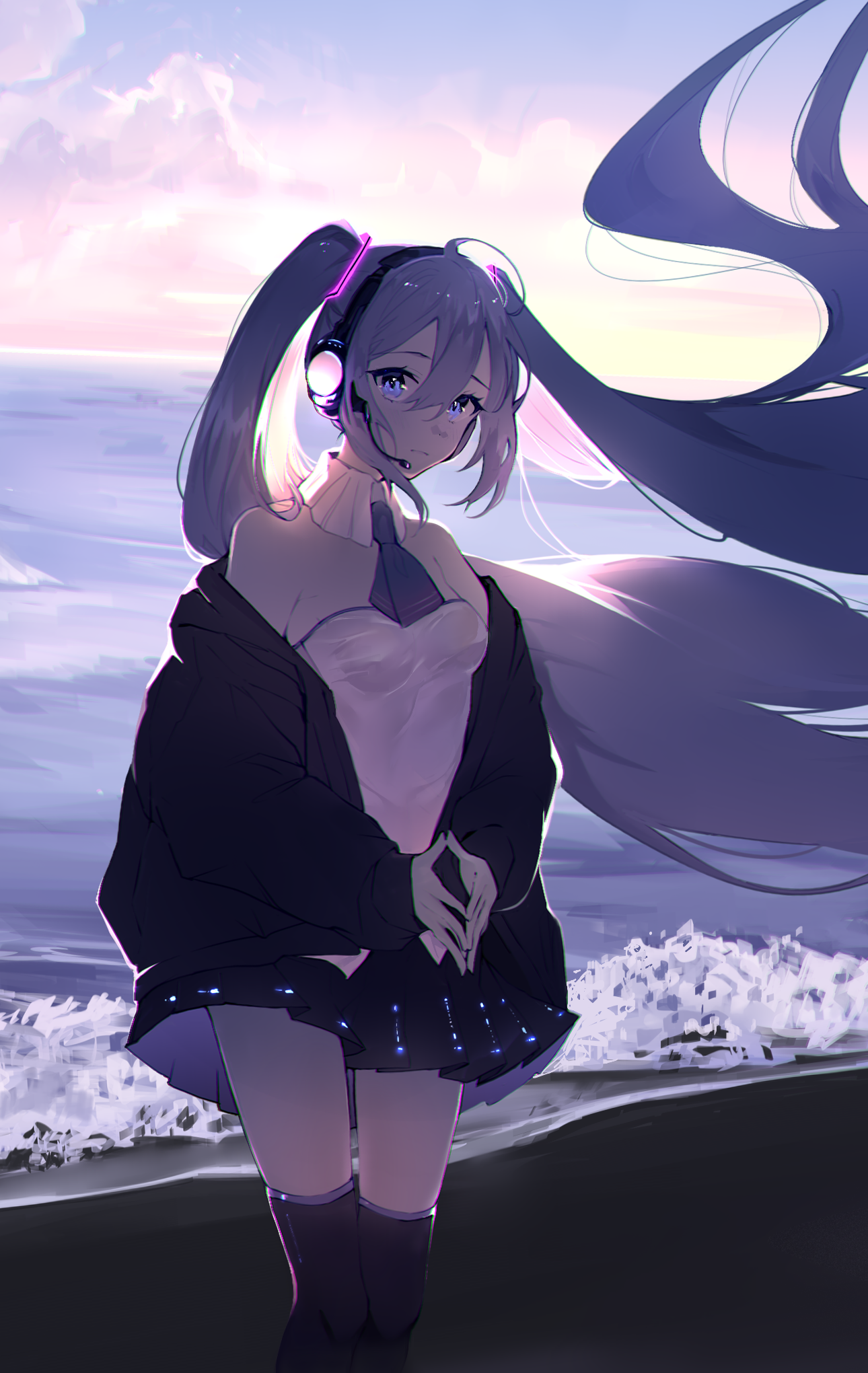 初音未来（Hatsune Miku）海滩唯美动漫壁纸 1290×2041 - 阿里文案馆