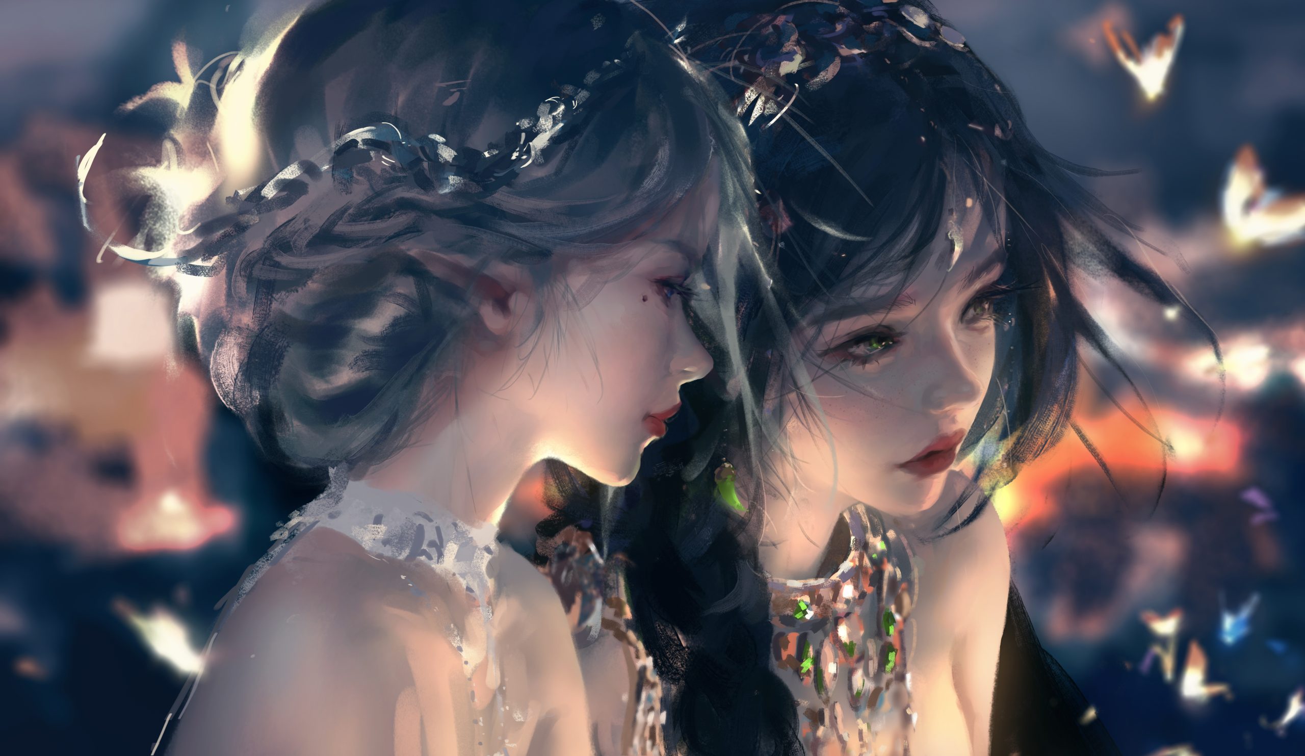 WLOP唯美数字艺术壁纸 | 女子侧颜红唇高清插画8800×5097 - 阿里文案馆