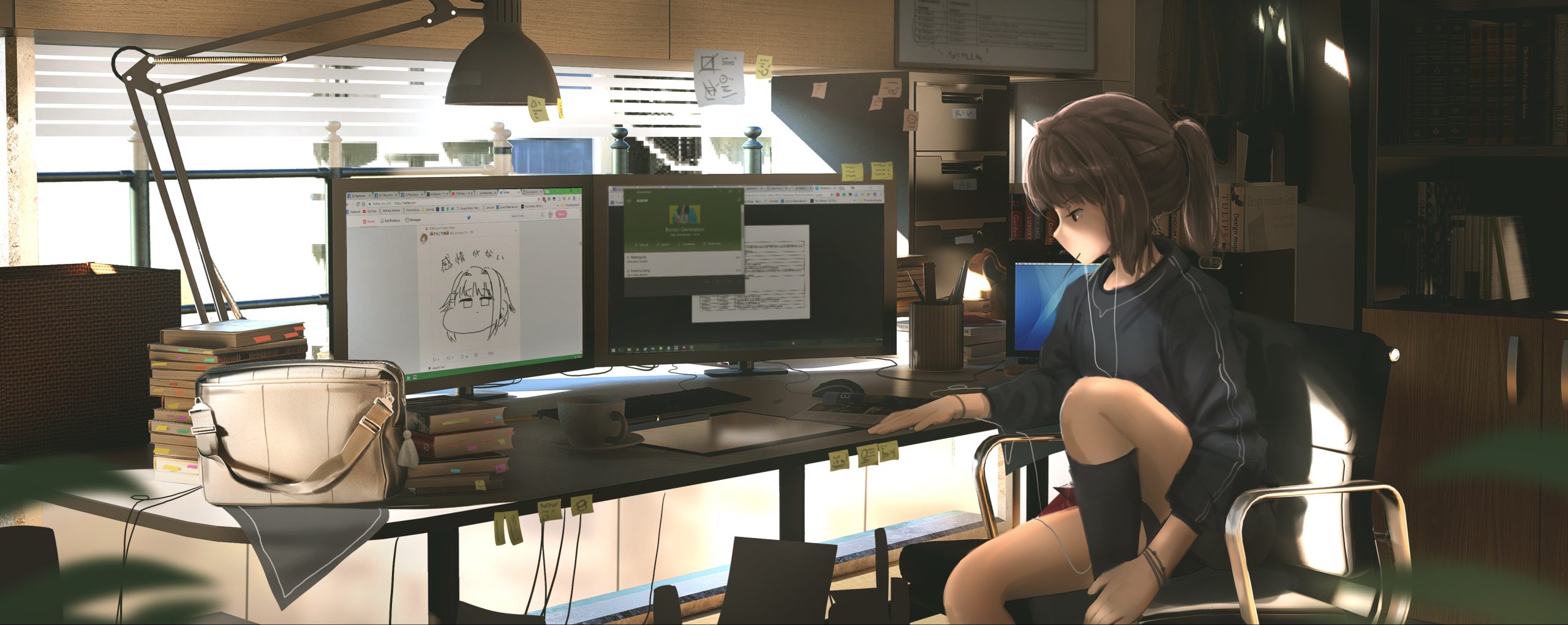 唯美动漫电脑桌面壁纸 | 阳光洒落工作桌超宽屏美图4092×1632 - 阿里文案馆