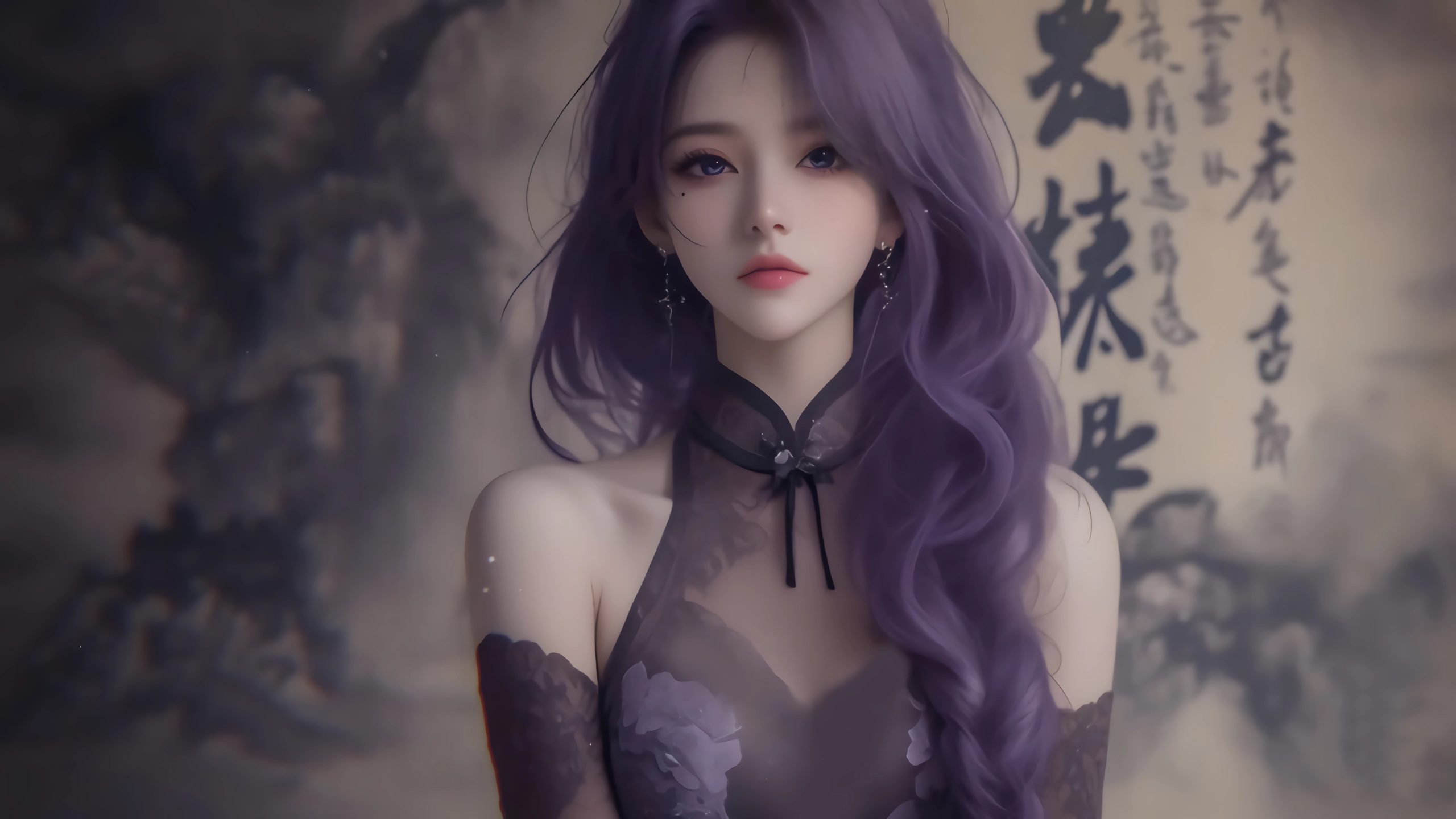 仙侠凌仙紫发美女古风壁纸 | 古典唯美4K高清3840×2160 - 阿里文案馆